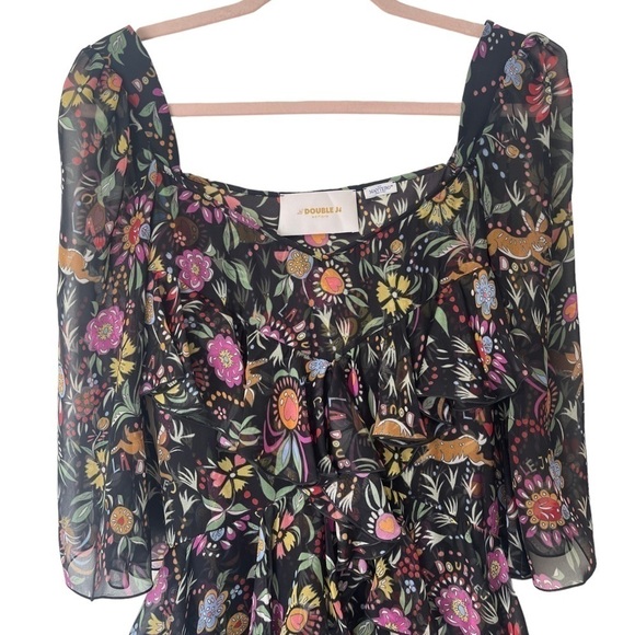 La DoubleJ Sissi Tiered Ruffle Midi Dress Babe in Silk Chiffon XS - Picture 7 of 17